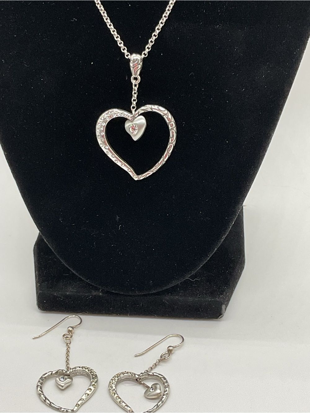 Brighton Glitter Heart Pendant Necklace and Earrings Set - Picture 2 of 6